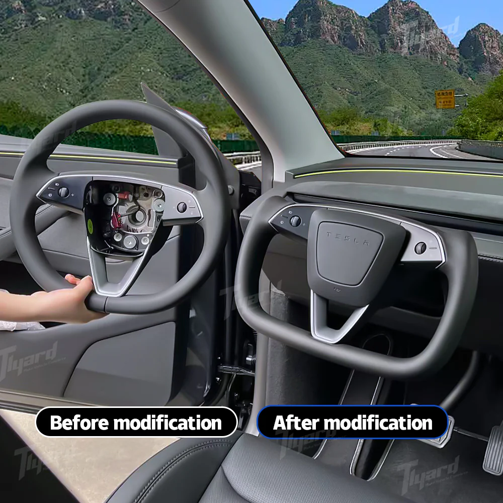 2025+ Tesla Model Y Juniper Yoke Steering Wheel Premium Heated Nappa/Alcatara Steering Wheel Upgrade | Tlyard - Image 4