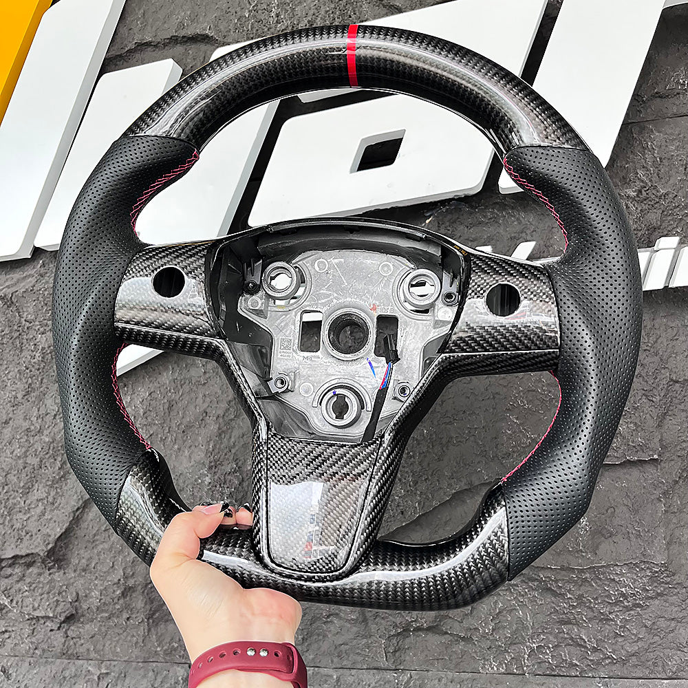 Customized Sport Round Heated Real Carbon Fiber Steering Wheel For Model 3/Y/Highland/Juniper/Standard - Image 3