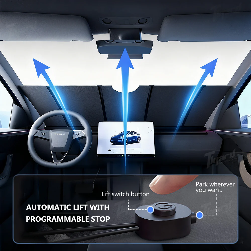 Electric Windshield Sunshade for Model Y/Y Juniper & Model 3/3 Highland Auto-Retractable One-Touch Control Smart Sunshade | Tlyard - Image 3