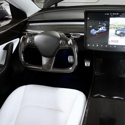 Modified Model 3 & Y Yoke Style Full Real Carbon Fiber Heated Steering Wheel - Image 3