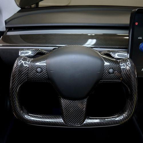 Modified Model 3 & Y Yoke Style Full Real Carbon Fiber Heated Steering Wheel - Image 4