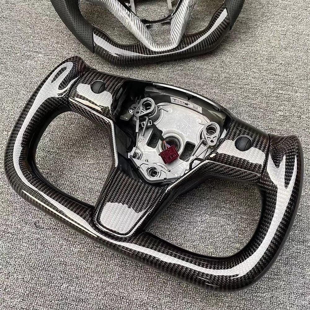 Modified Model 3 & Y Yoke Style Full Real Carbon Fiber Heated Steering Wheel - Image 6