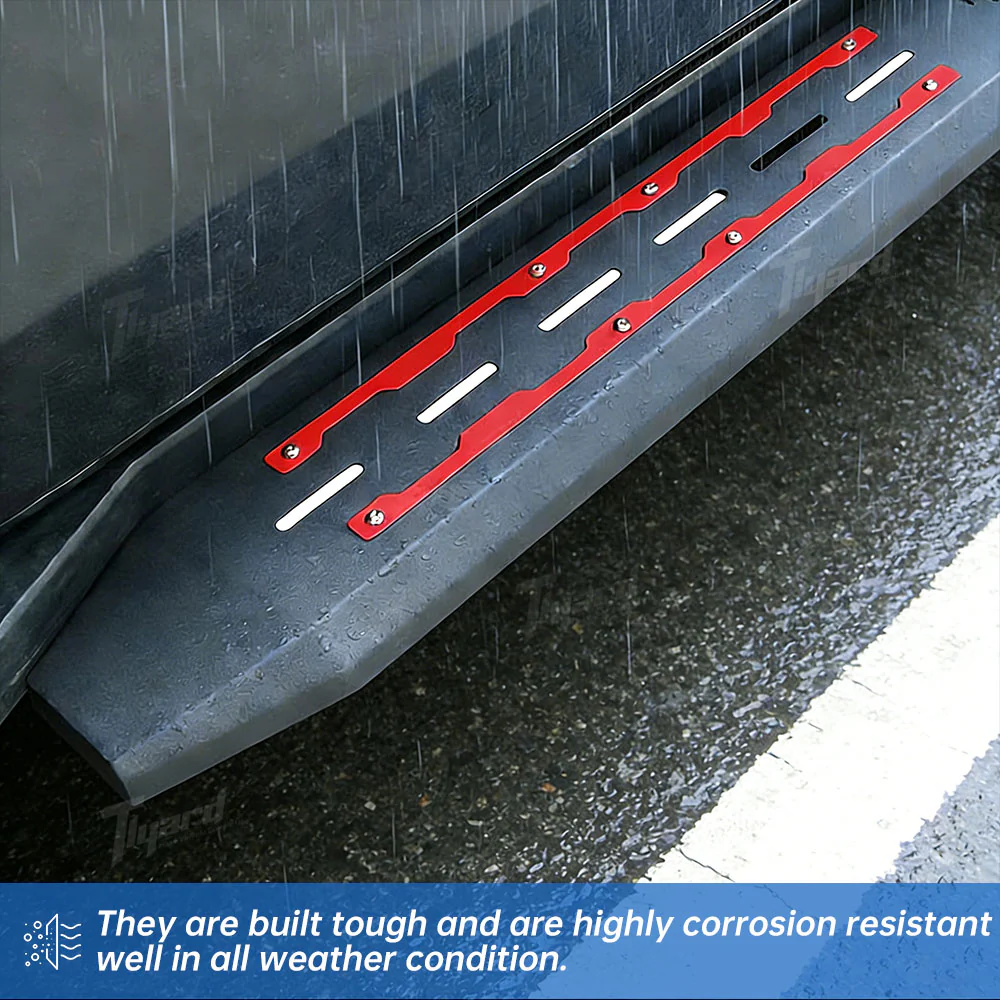 Tesla Cybertruck Running Boards with Red Accents Tactical Style Side Steps | Tlyard - Image 5