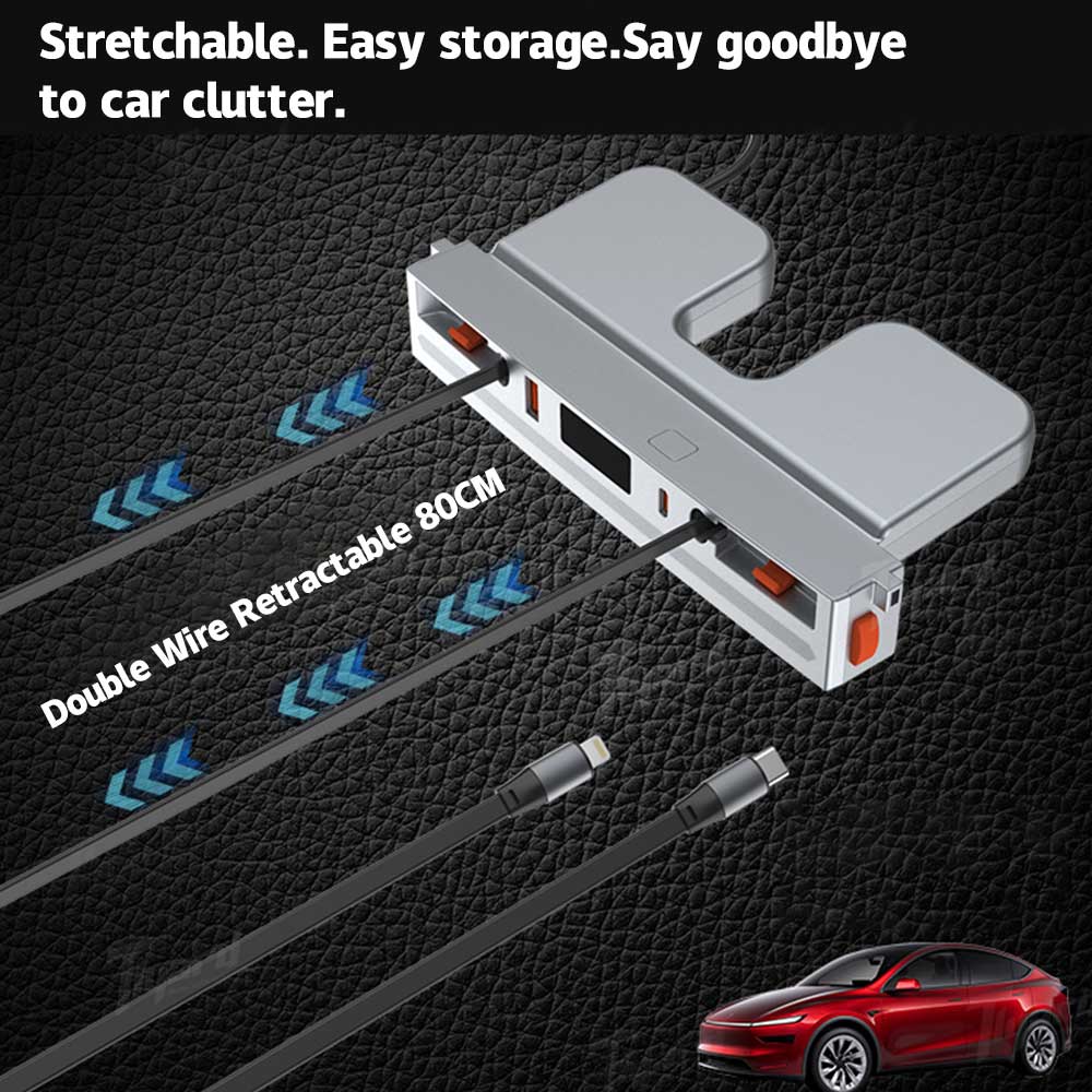 Tesla Model 3 Highland/ Model Y Juniper USB Hub Multifunction Docking Station with Retractable Fast Charging Cable & Dynamic Ambient Light | Tlyard - Image 4