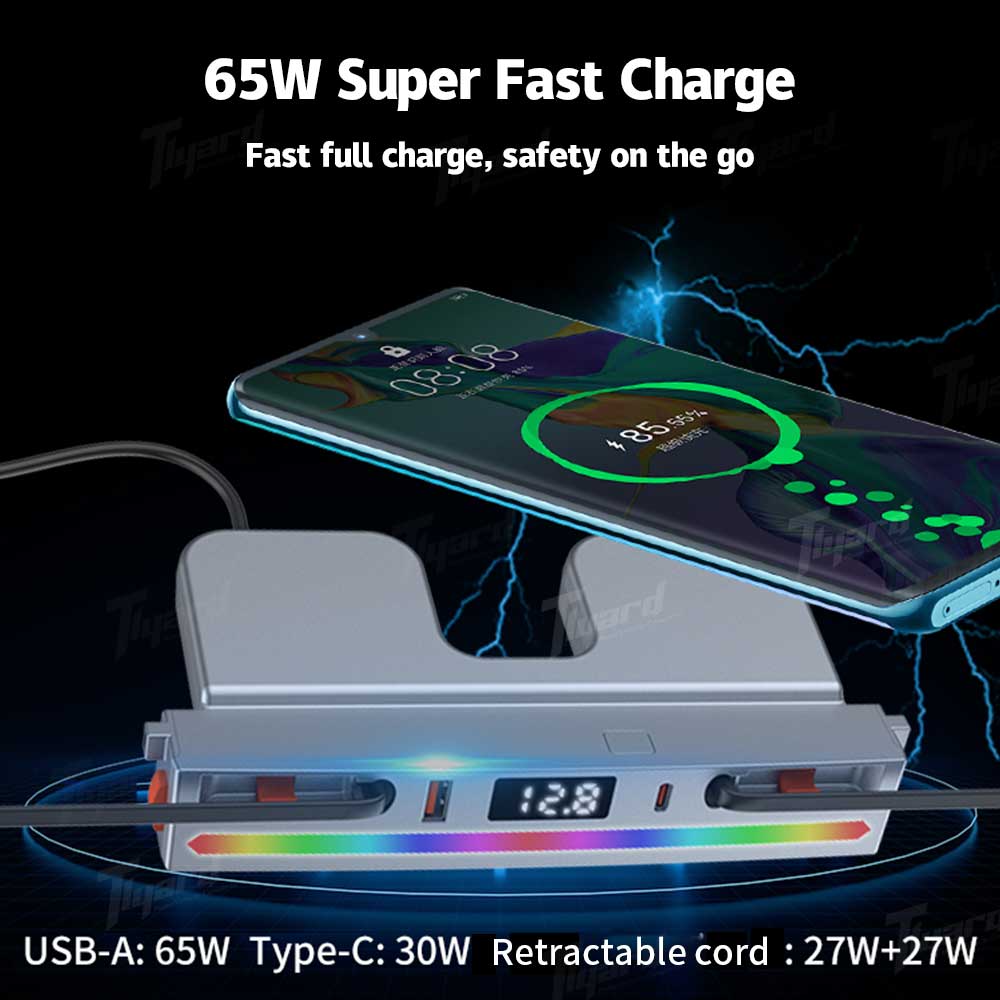 Tesla Model 3 Highland/ Model Y Juniper USB Hub Multifunction Docking Station with Retractable Fast Charging Cable & Dynamic Ambient Light | Tlyard - Image 7