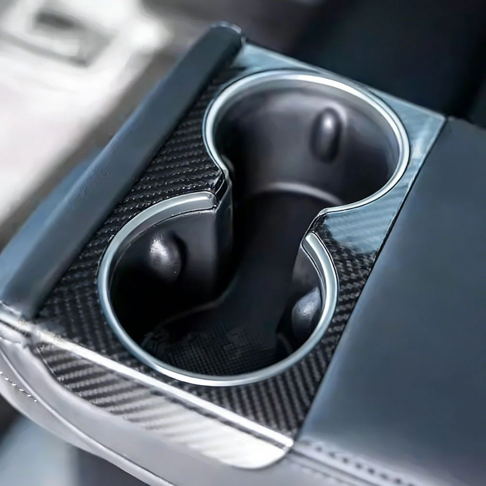 Tesla Model 3 Highland Real Carbon Fiber Cup Holder Cover Trim - Front & Rear Center Console Water Cup Frame Decoration | Tlyard - Image 8