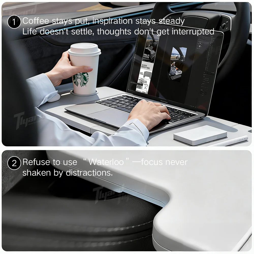 Tlyard Multifunctional Folding Car Tray Desk for Tesla Model 3/Y/S/X/Cybertruck – Portable Laptop Table & Dining Tray for Driver & Passenger - Image 3